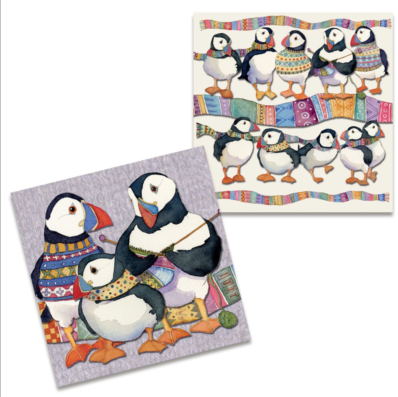 Emma Ball Mini Card Pack - Puffins in Scarves