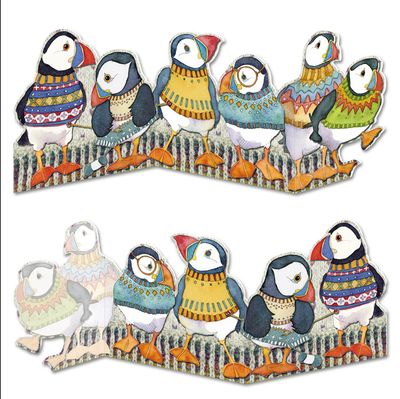 Emma Ball Two Fold Greetings Card - Woolly Puffins