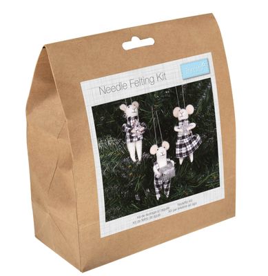 Trimits Needle Felting Kit - Mono Tartan Mice Trio