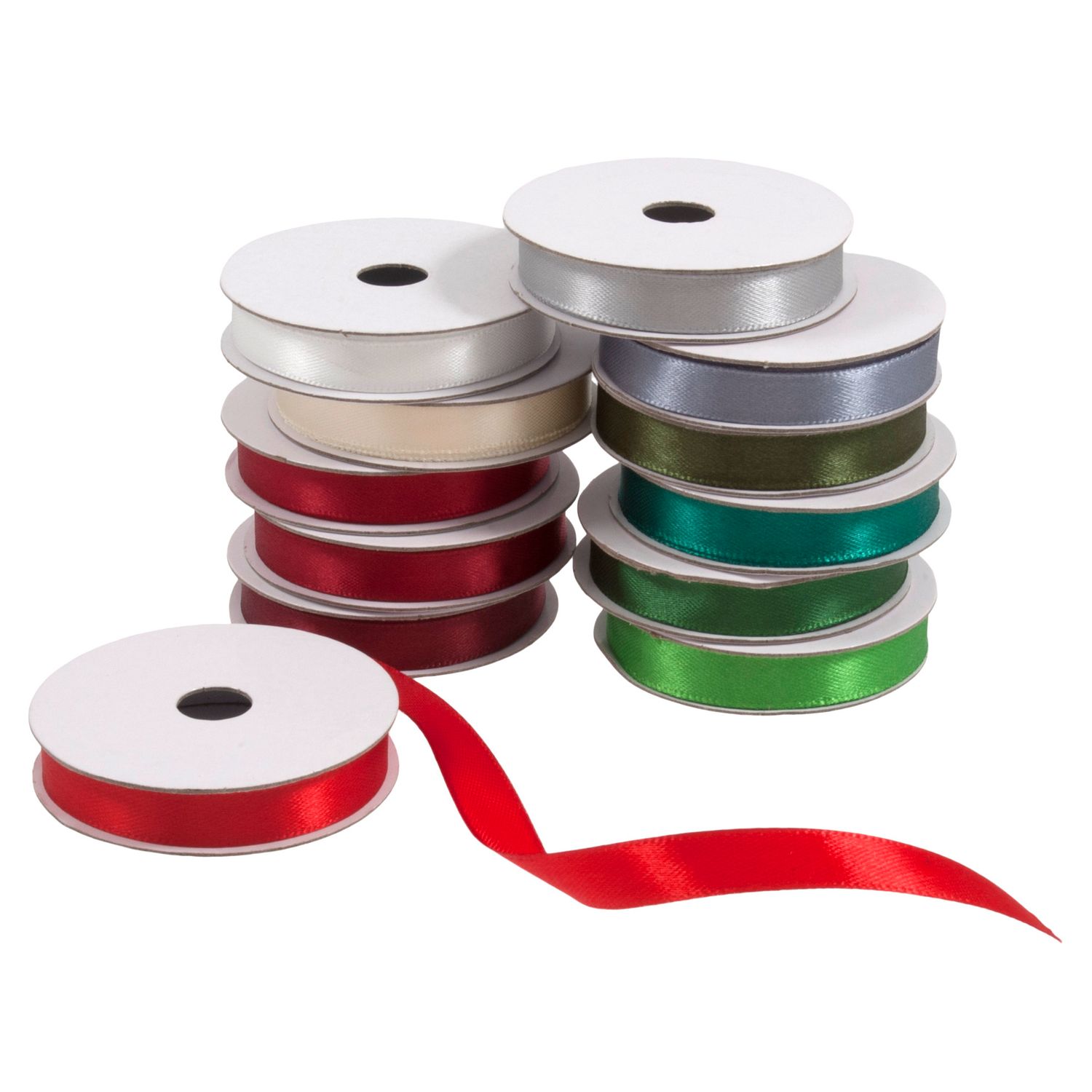 Festive Satin Ribbons: 2m x 10mm: 12 rolls Festive Satin Ribbons: 2m x 10mm: 12 rolls
