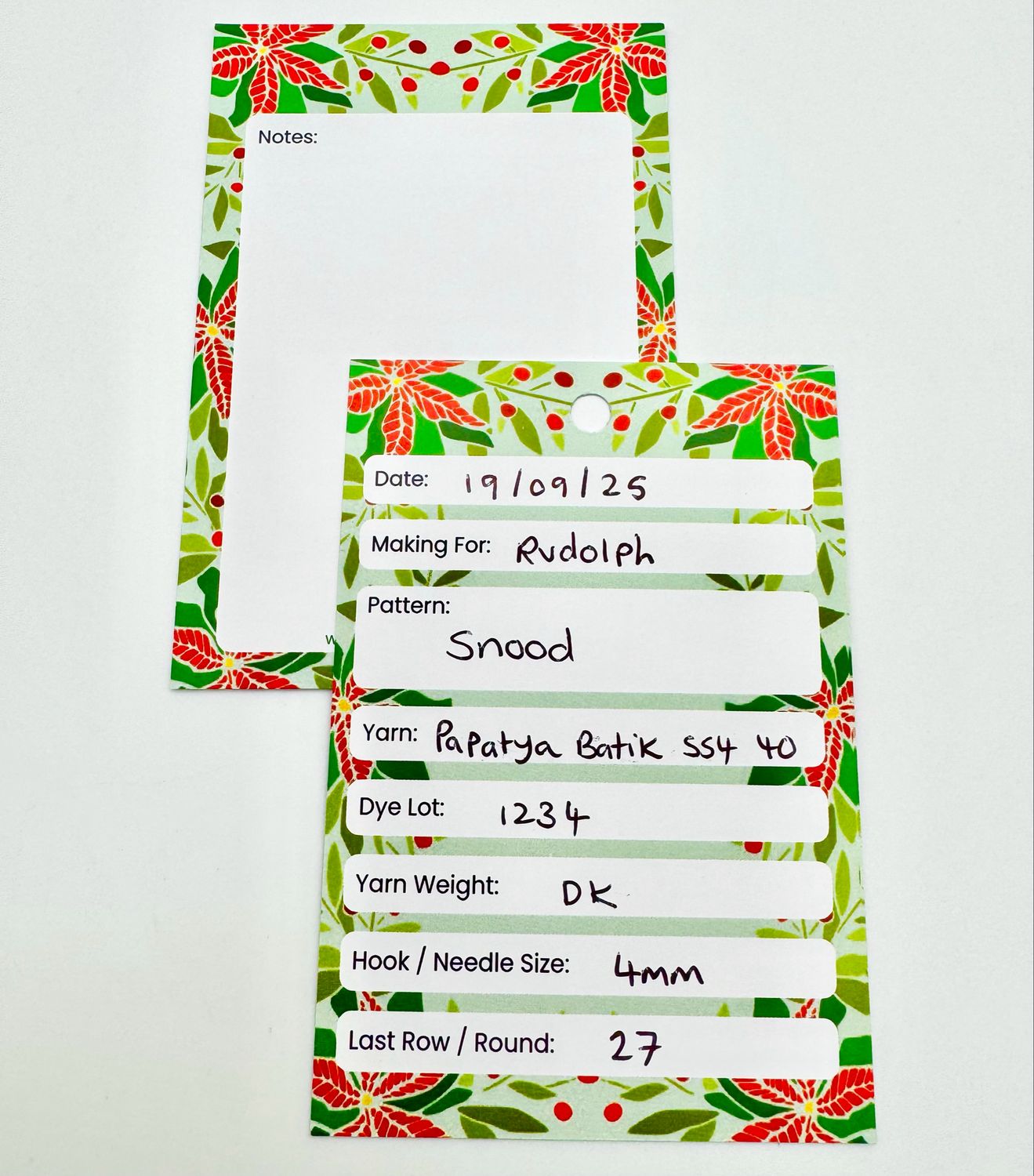 Crochet & Knitting Work in Progress WIP Cards - Poinsettia