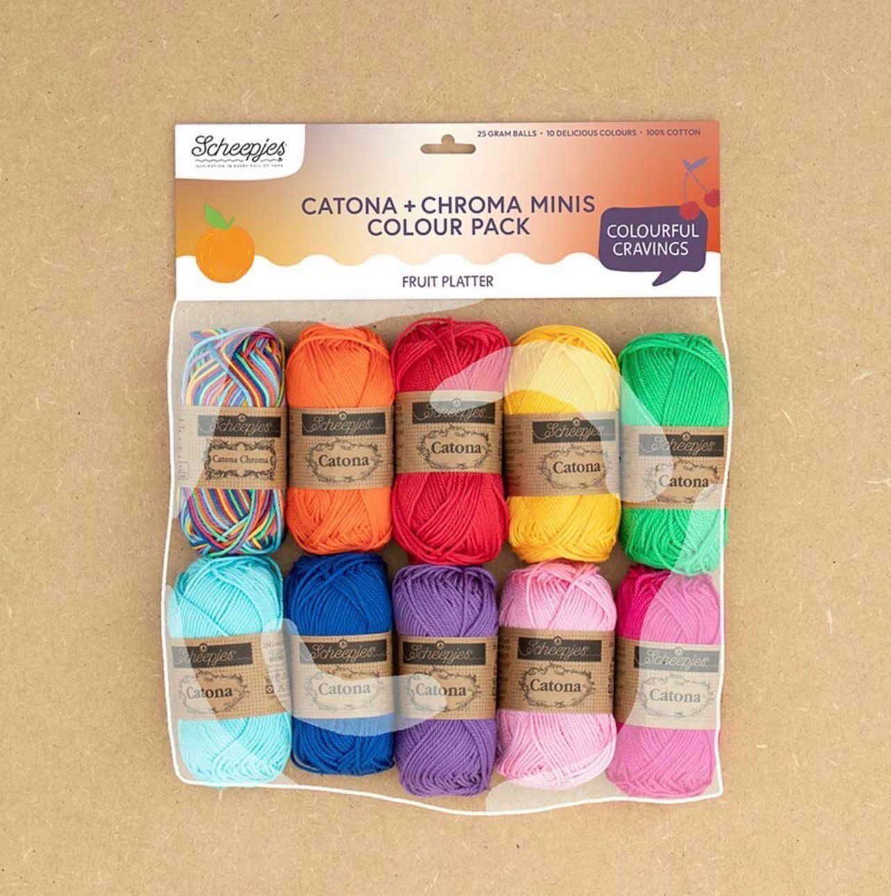 Scheepjes Catona and Chroma Pack 10x25g Fruit Platter Scheepjes Catona and Chroma Pack 10x25g Fruit Platter