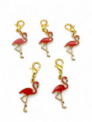 Enamel Coral Pink Flamingo Stitch Markers - pack of 5
