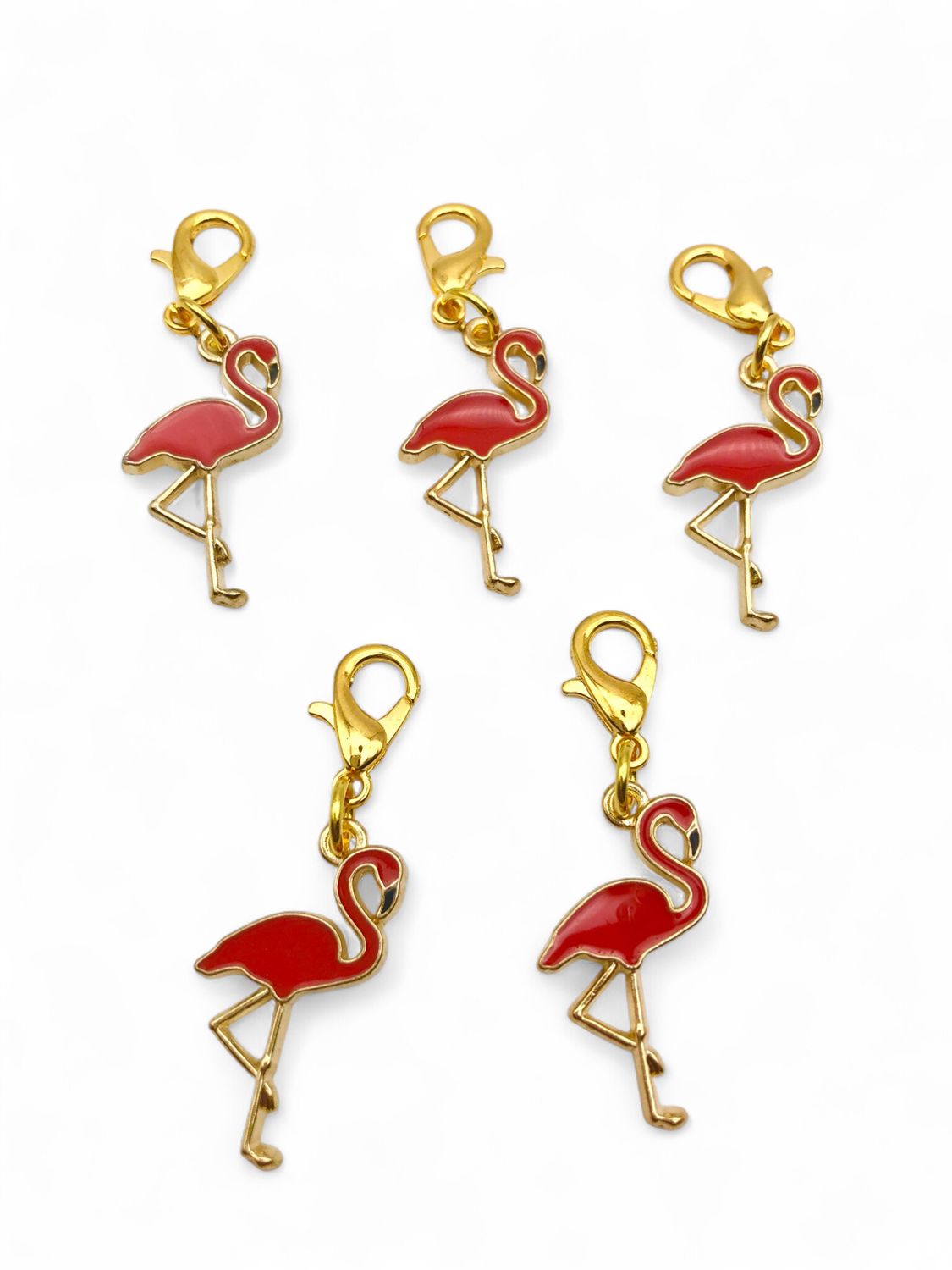 Enamel Coral Pink Flamingo Stitch Markers - pack of 5