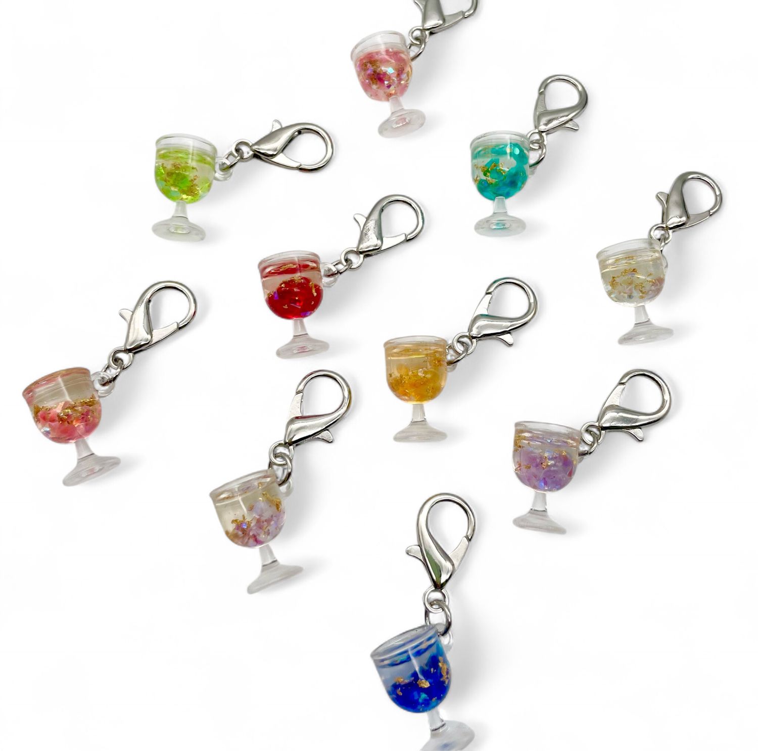 Glitter Wine Glass Stitch Markers - JUMBO Clasp - pack of 5