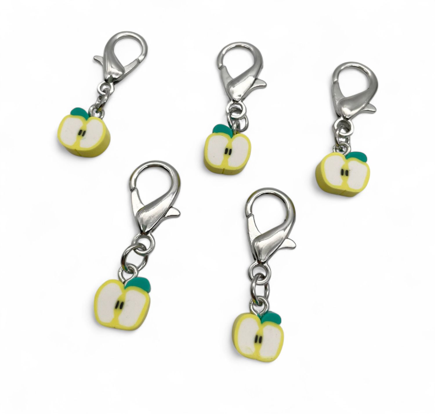 Apple Polymer Clay Stitch Markers - JUMBO Clasp - pack of 5