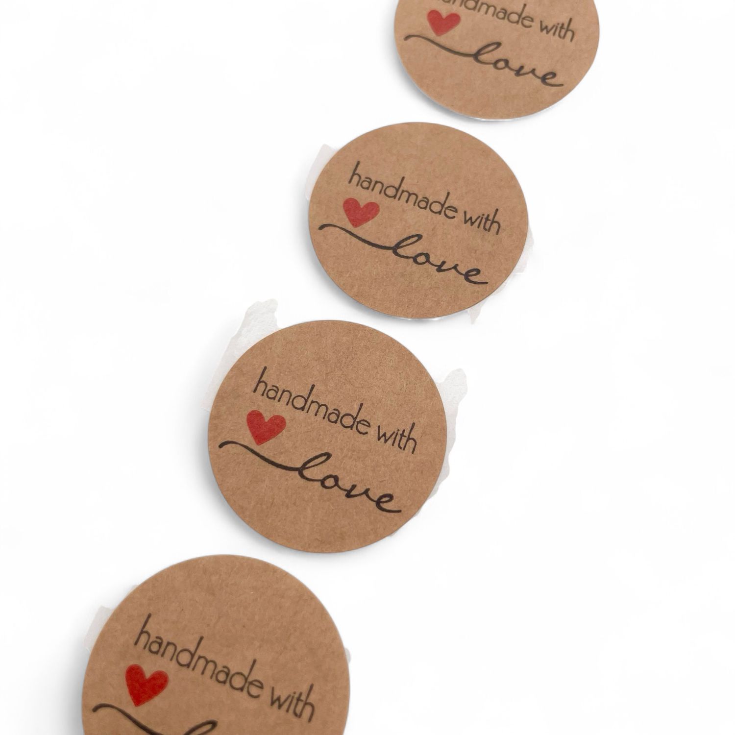 Handmade With Love Heart Stickers Labels - 25 per pack