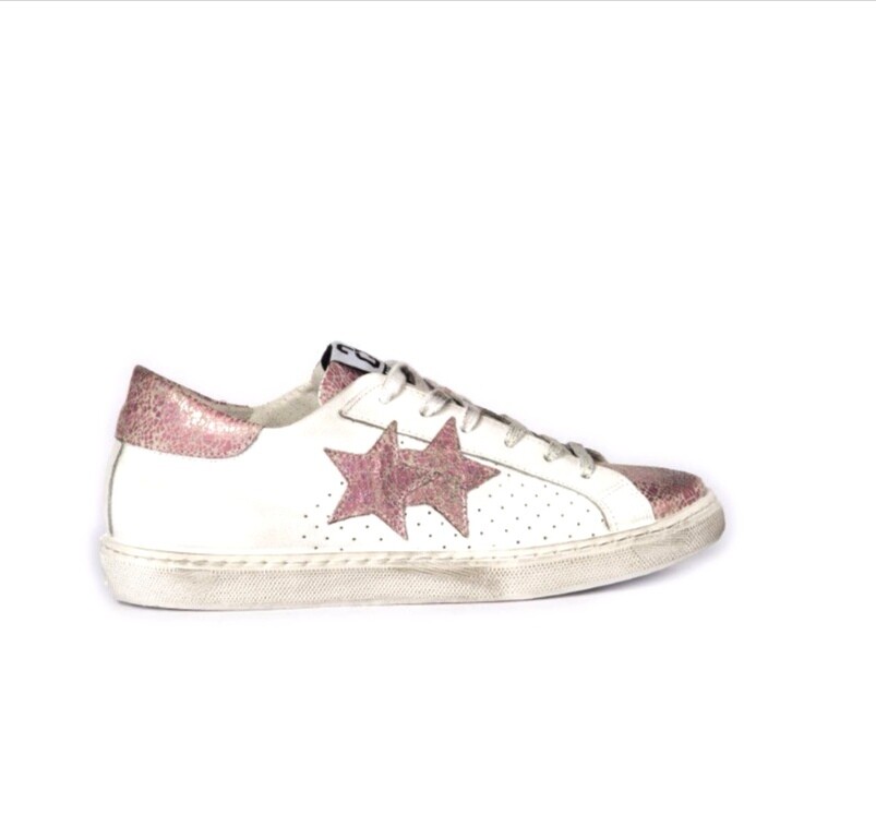 2 STAR Sneaker trendy donna bianca/rosa in pelle | Quellogiusto Shop online