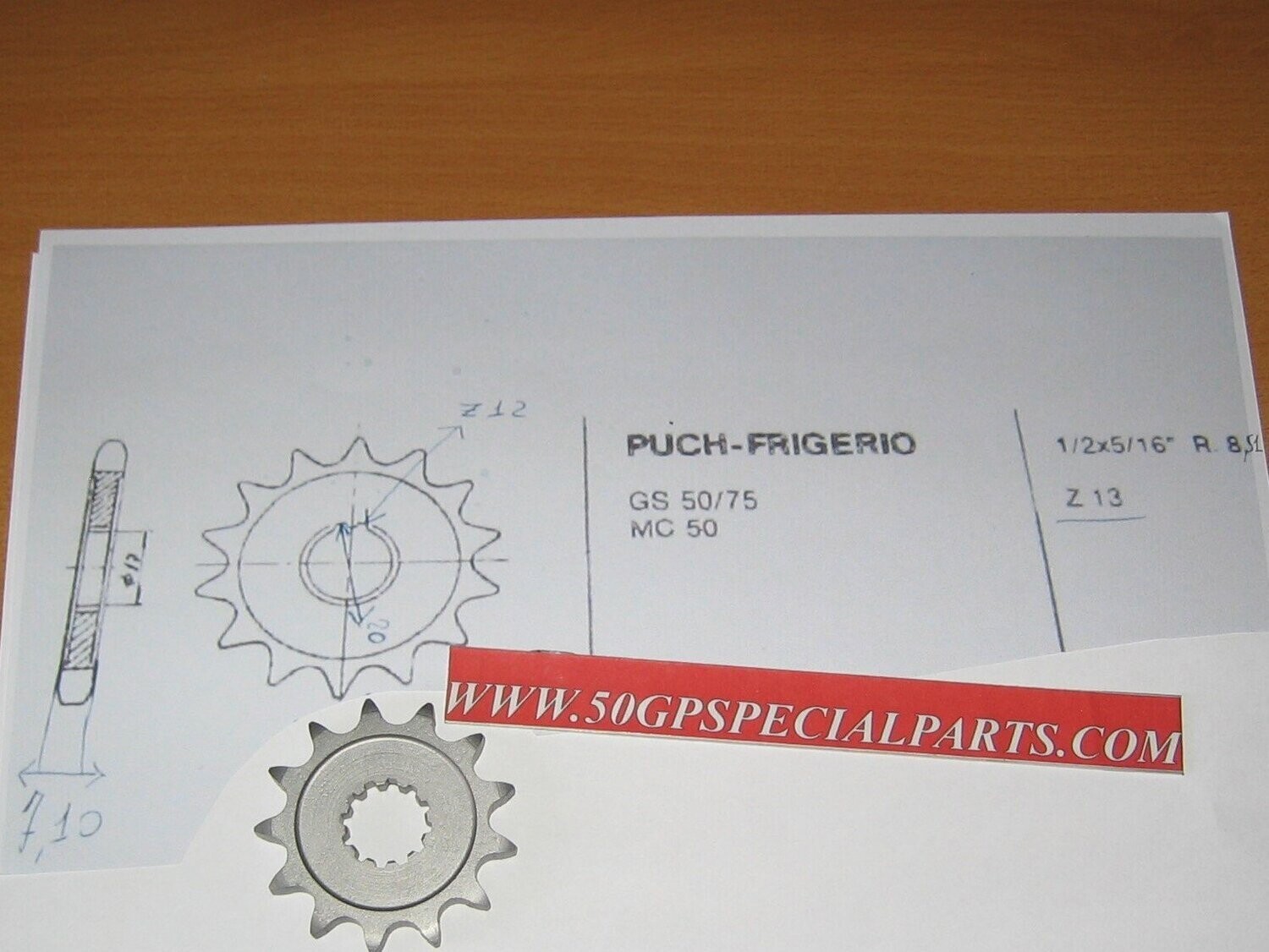 PUCH FRIGERIO 50 75cc. GS MC PIGNONE Z13 Passo 428
