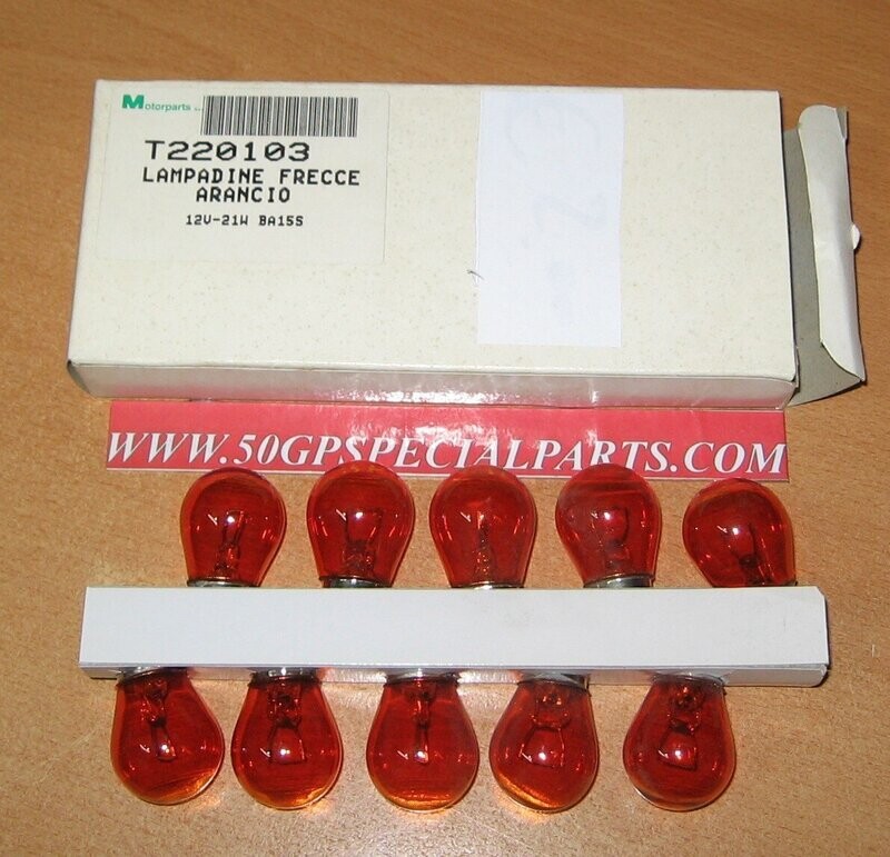 LAMPADINE FRECCE  ARANCIO 12V. 21W BA15S   T220103 MOTORPARTS SCATOLA N.10 PZ.