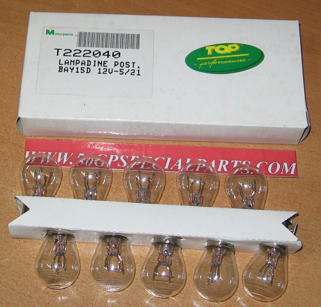 LAMPADINE POSTERIORI BAY15D 12V. 5/21  T222040 MOTORPARTS SCATOLA N.10 PZ.
