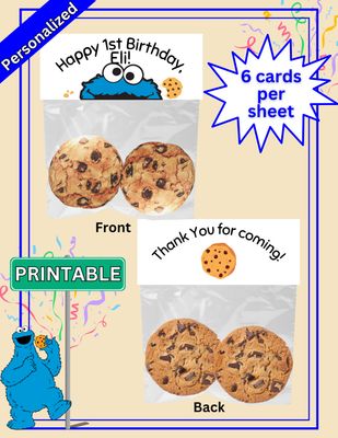 Cookie Monster Themed 1st Birthday Favor Card PRINTABLE