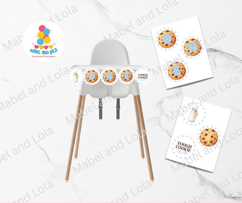 One Tough Cookie High Chair Banner  | Blue | Cookies and Milk | First Birthday | 1st