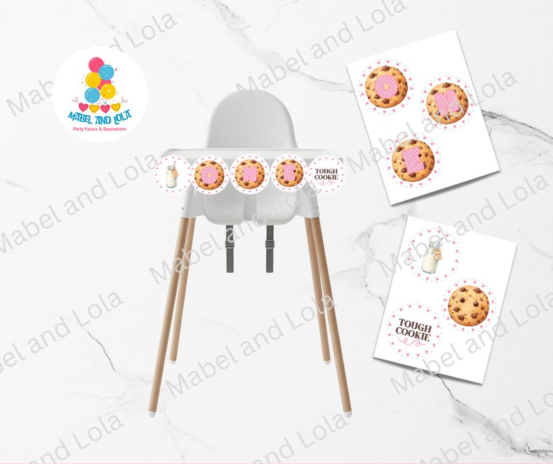 One Tough Cookie High Chair Banner  | Pink | Cookies and Milk | First Birthday | 1st