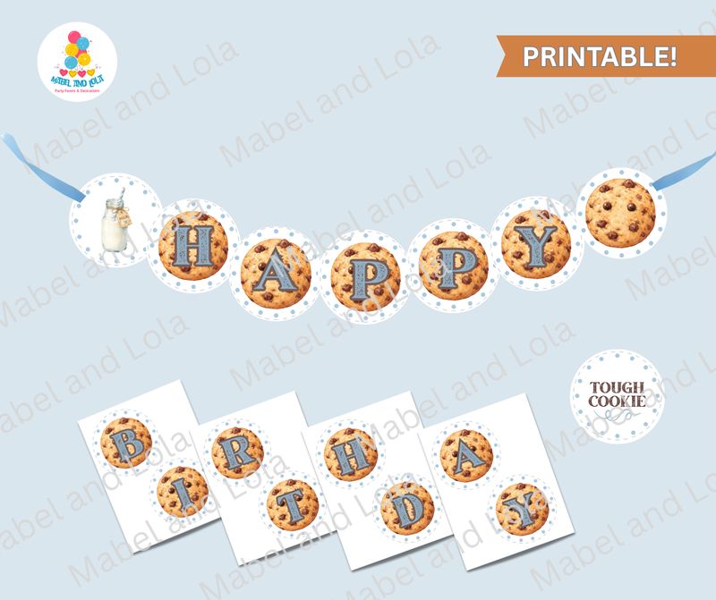 Tough Cookie Happy Birthday Banner | Cookies and Milk | Blue | 1st Birthday