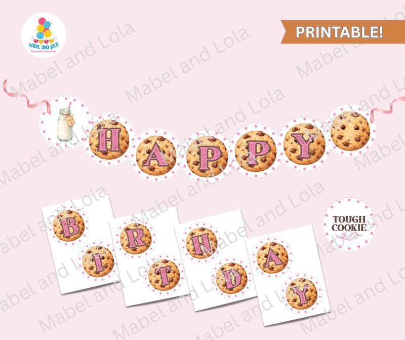 Tough Cookie Happy Birthday Banner | Cookies and Milk | Pink | 1st Birthday