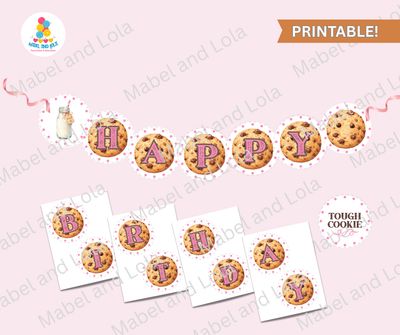 Tough Cookie Happy Birthday Banner | Cookies and Milk | Pink | 1st Birthday