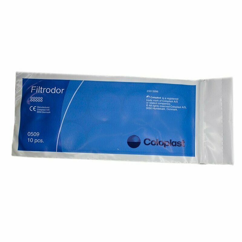 FILTRO DE CARBÓN ACTIVADO CAJA 1O PIEZAS ACCESORIO ADHERIBLE PARA BOLSAS DE COLOSTOMÍA E ILEOSTOMÍA REDUCIENDO LA FILTRACIÓN DE OLORES.