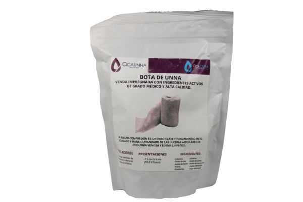 BOTA DE UNNA VENDA IMPREGNADA CON INGREDIENTES ACTIVOS DE GRADO MEDICO Y ALTA CALIDAD.