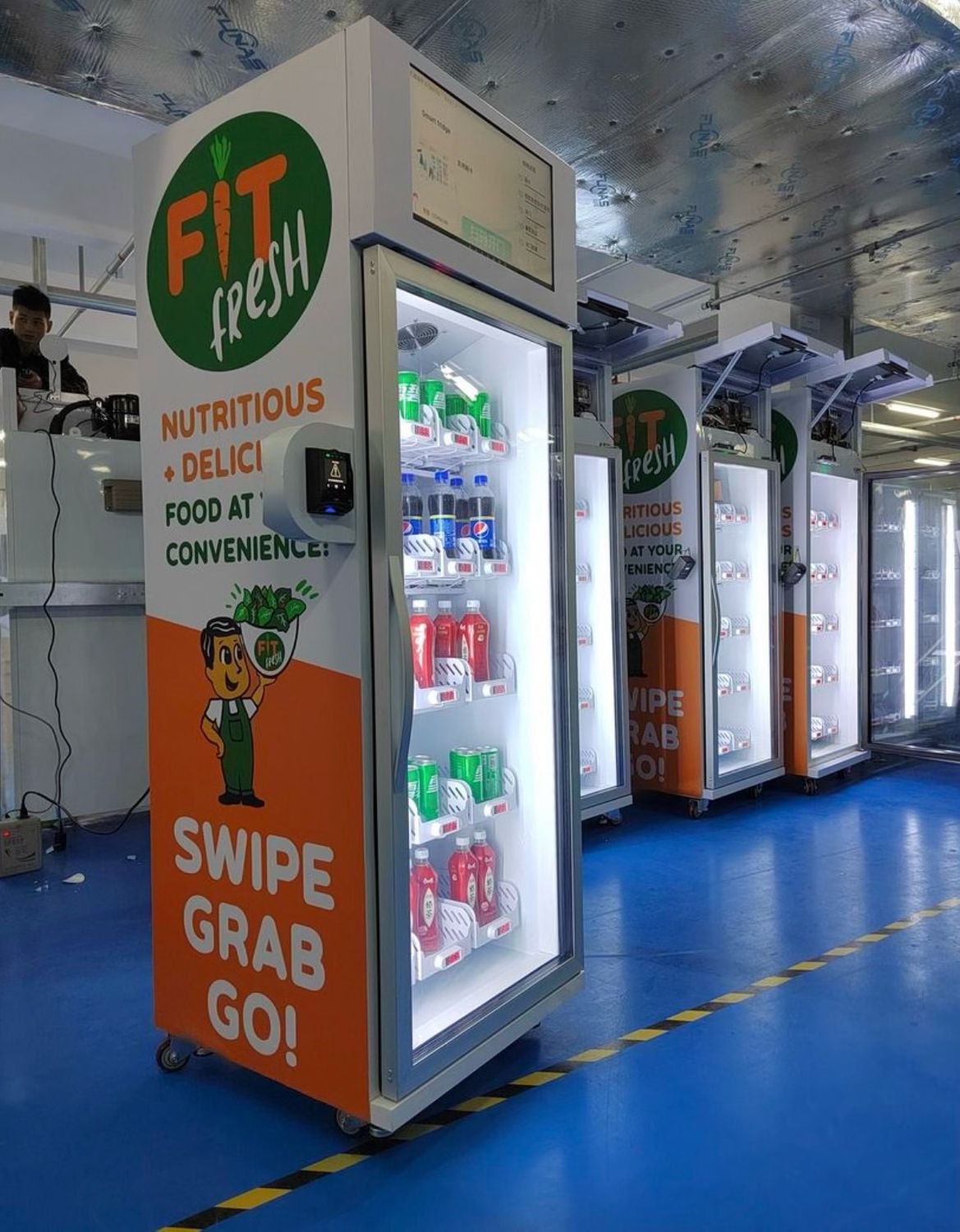 Swipe and grab and go smart fridge vending machine