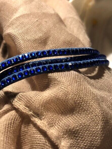 Three-Strand Blue Rhinestone Bracelet | Signed YIK FUNG | 7” | Sparkly Teen Gift Idea