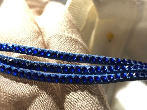 Three-Strand Blue Rhinestone Bracelet | Signed YIK FUNG | 7” | Sparkly Teen Gift Idea