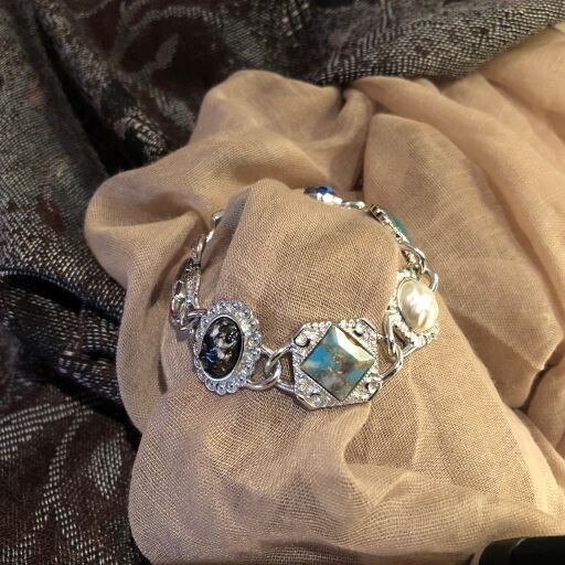 Silver Bracelet with Colorful Cabochons | Vintage Sarah Coventry Keepsake