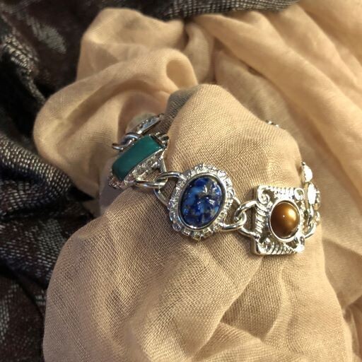 Silver Bracelet with Colorful Cabochons | Vintage Sarah Coventry Keepsake