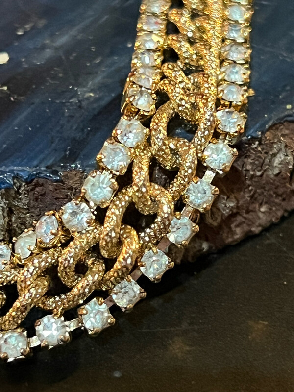 Rhinestone Tennis Bracelet – Gold Tone Sparkle in Near-New Vintage Condition 