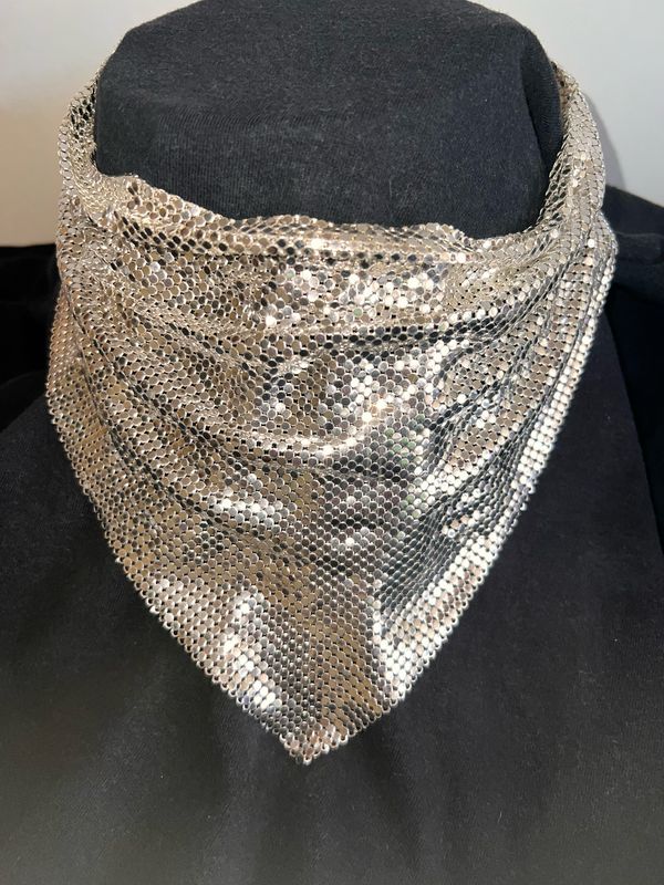 Silver Mesh Scarf Style Necklace – Signed Whiting &amp; Davis, Vintage Estate Jewelry with Adjustable Chain