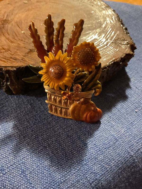 Autumn Gathered – Kenneth Cole Vintage Harvest Basket Brooch with Amber Accent
