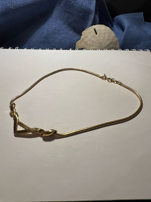 1980s Crown Trifari Slide Necklace | Chevron Pendant on Silver Snake Chain