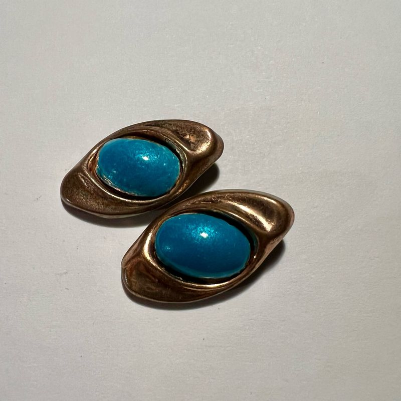 Rare Matisse &amp; Renoir Copper Earrings with Blue Enamel – Mid-Century Clip-Ons