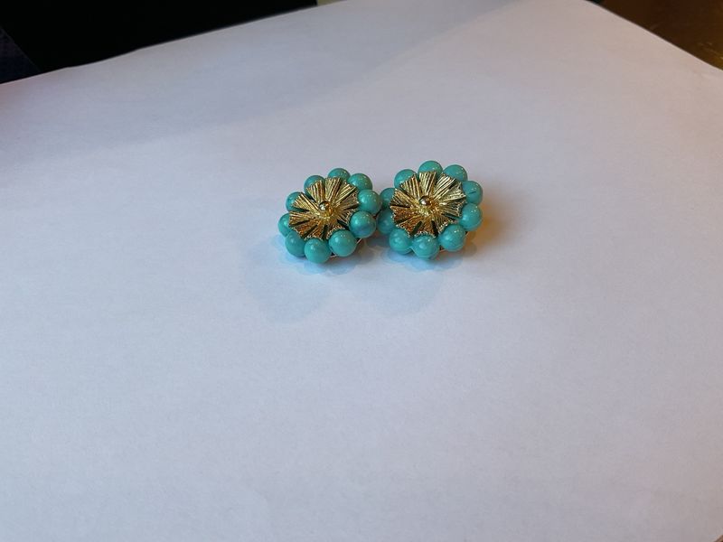 Turquoise Bloom | Signed Coro Clip-On Earrings | Gold Tone | Estate Collection