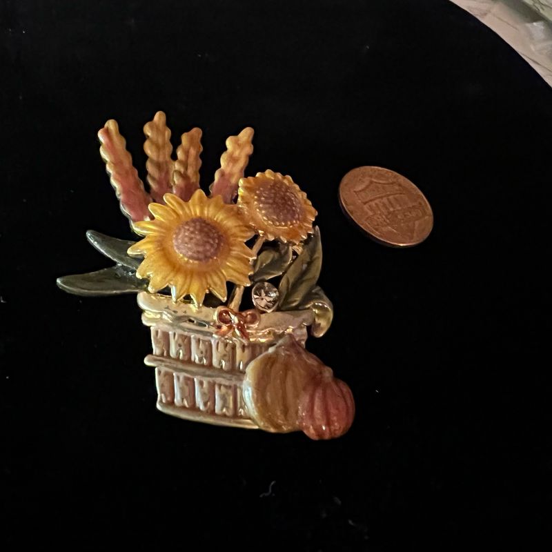Autumn Gathered – Kenneth Cole Vintage Harvest Basket Brooch with Amber Accent