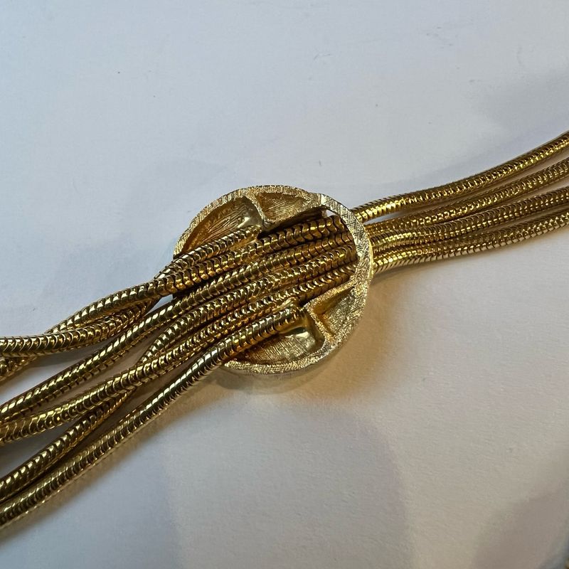 Gold-Tone Tassel Lariat Necklace – Vintage Sea Shell Design, Beachy Estate Elegance