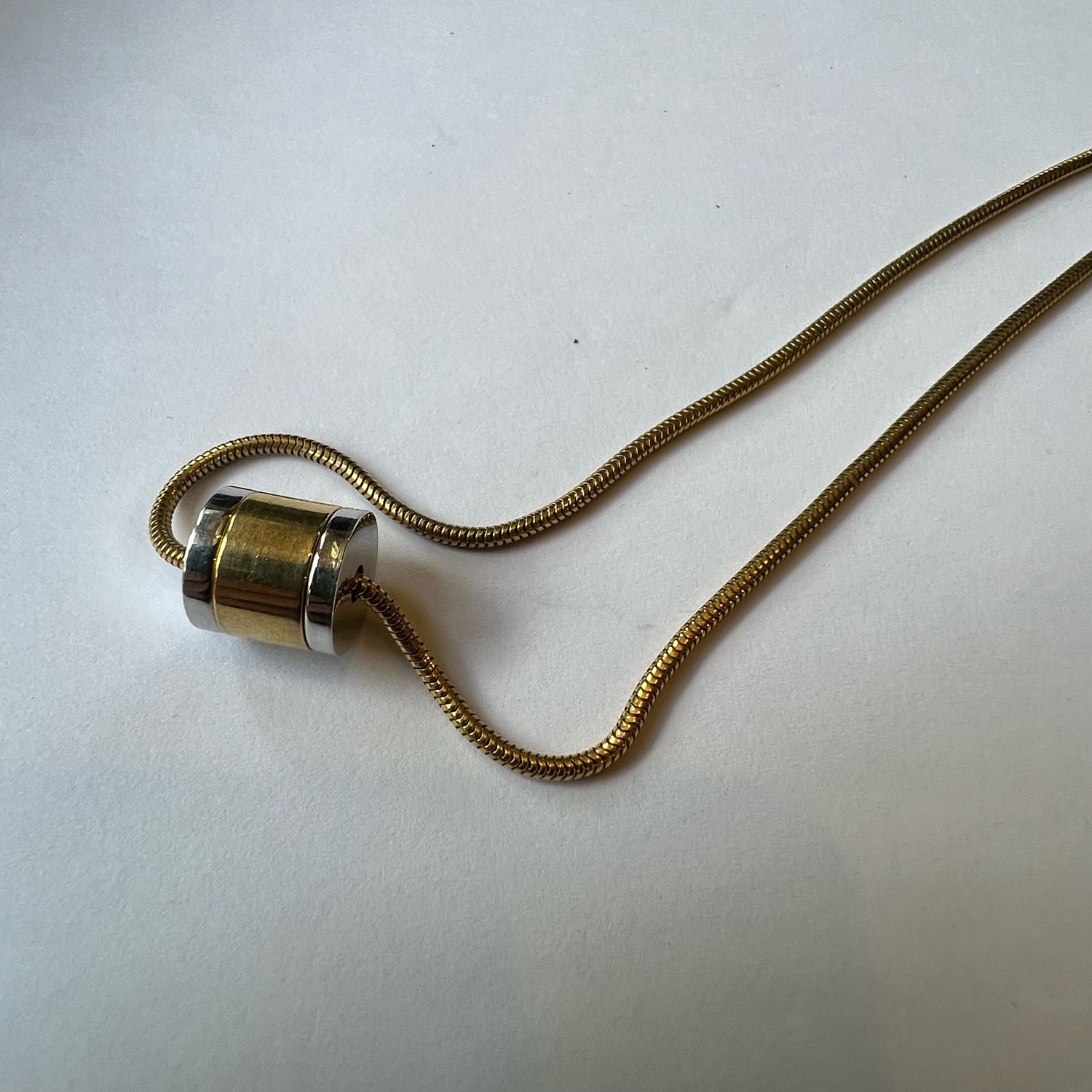 1980s Signed Crown Trifari Two-Tone Slide Necklace – Silver &amp; Gold Snake Chain Statement Piece