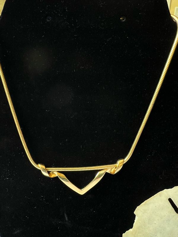 1980s Crown Trifari Slide Necklace | Chevron Pendant on Silver Snake Chain