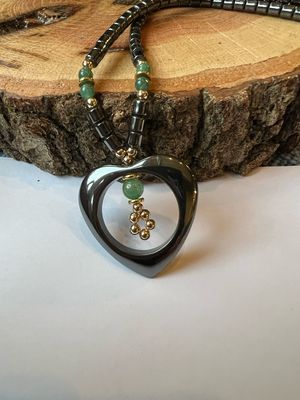 Hematite Necklace Open heart Design