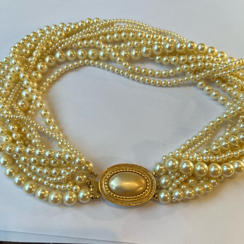 Signed CAROLEE Ten-Strand Pearl Necklace – Creamy White Elegance, 16”