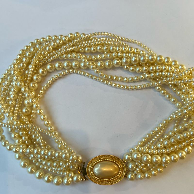 Signed CAROLEE Ten-Strand Pearl Necklace – Creamy White Elegance, 16”