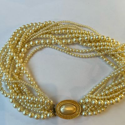 Signed CAROLEE Ten-Strand Pearl Necklace – Creamy White Elegance, 16”