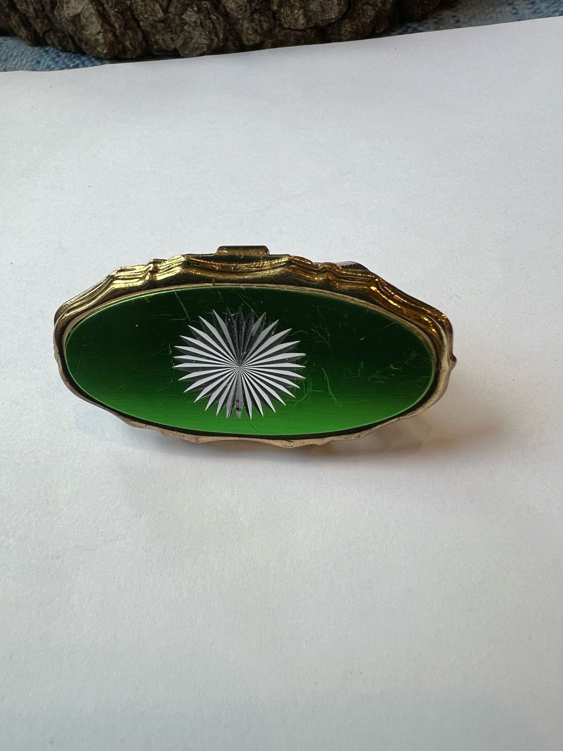 Diamond Cut Green &quot;MON IMAGE&quot; Lipstick Holder Vintage