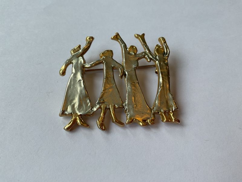 Four Joyful Sisters Brooch – Silver &amp; Gold Toned Celebration of Unity, Vintage Keepsake