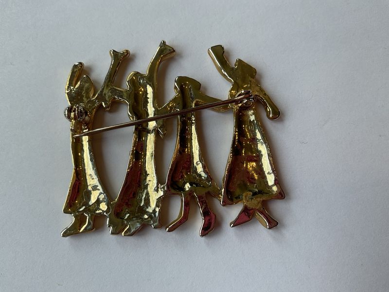 Four Joyful Sisters Brooch – Silver &amp; Gold Toned Celebration of Unity, Vintage Keepsake