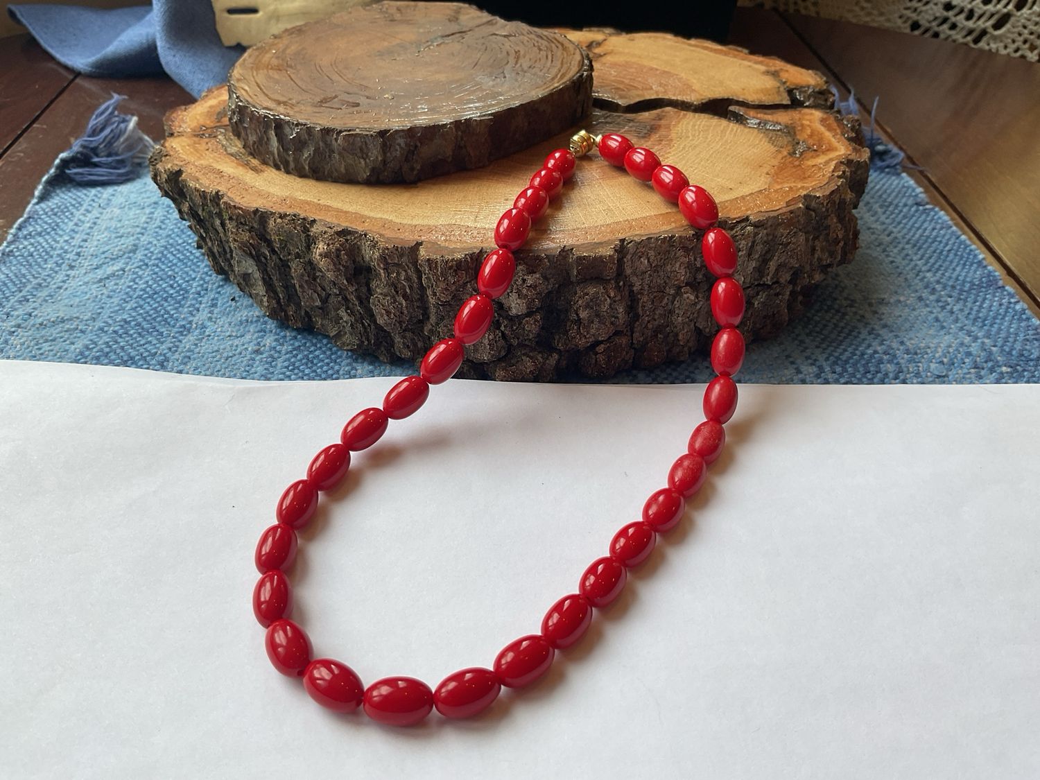 Red Oval Beaded Necklace