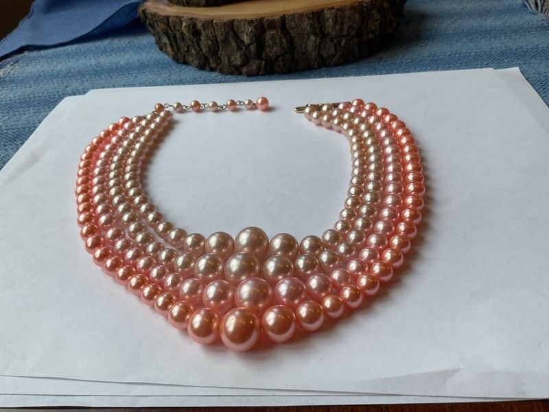 Blush Cascade – Vintage 1950s Faux Pearl Necklace, Hallmarked Japan