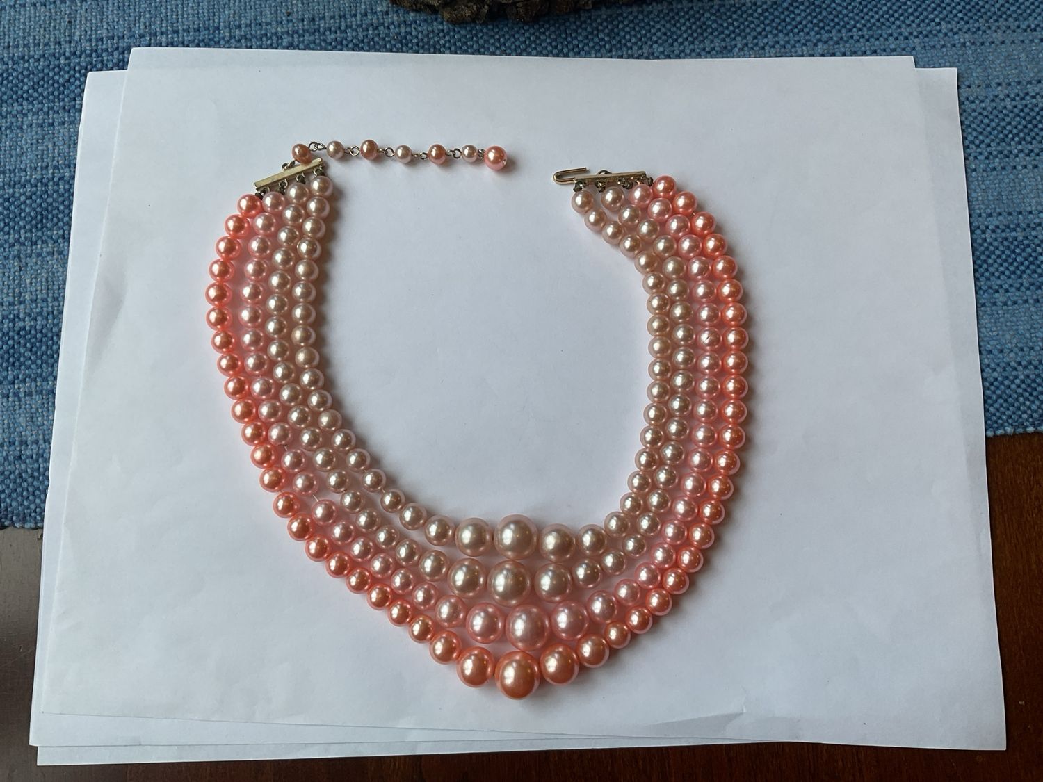Vintage Pink 4-Strand Faux Pearl Necklace 1950s