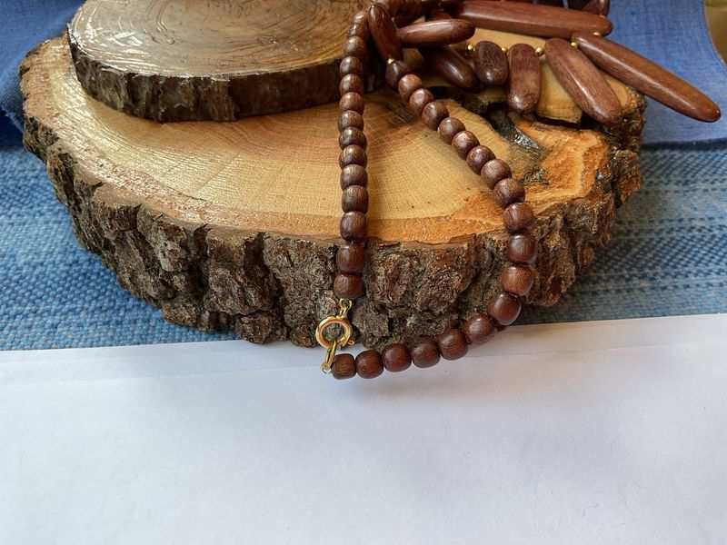 Rooted Radiance Vintage Wooden Bead Fan Necklace 