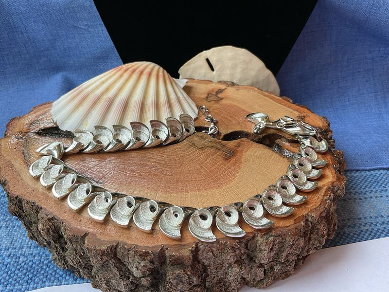 Silver Tone Choker Necklace by CORO – Textured Swirl Design, Vintage Pegasus Signature